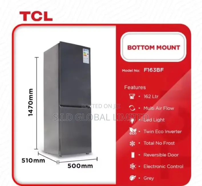 TCL 162ltrs Multi Air Flow Bottom Fridge Refrigerator