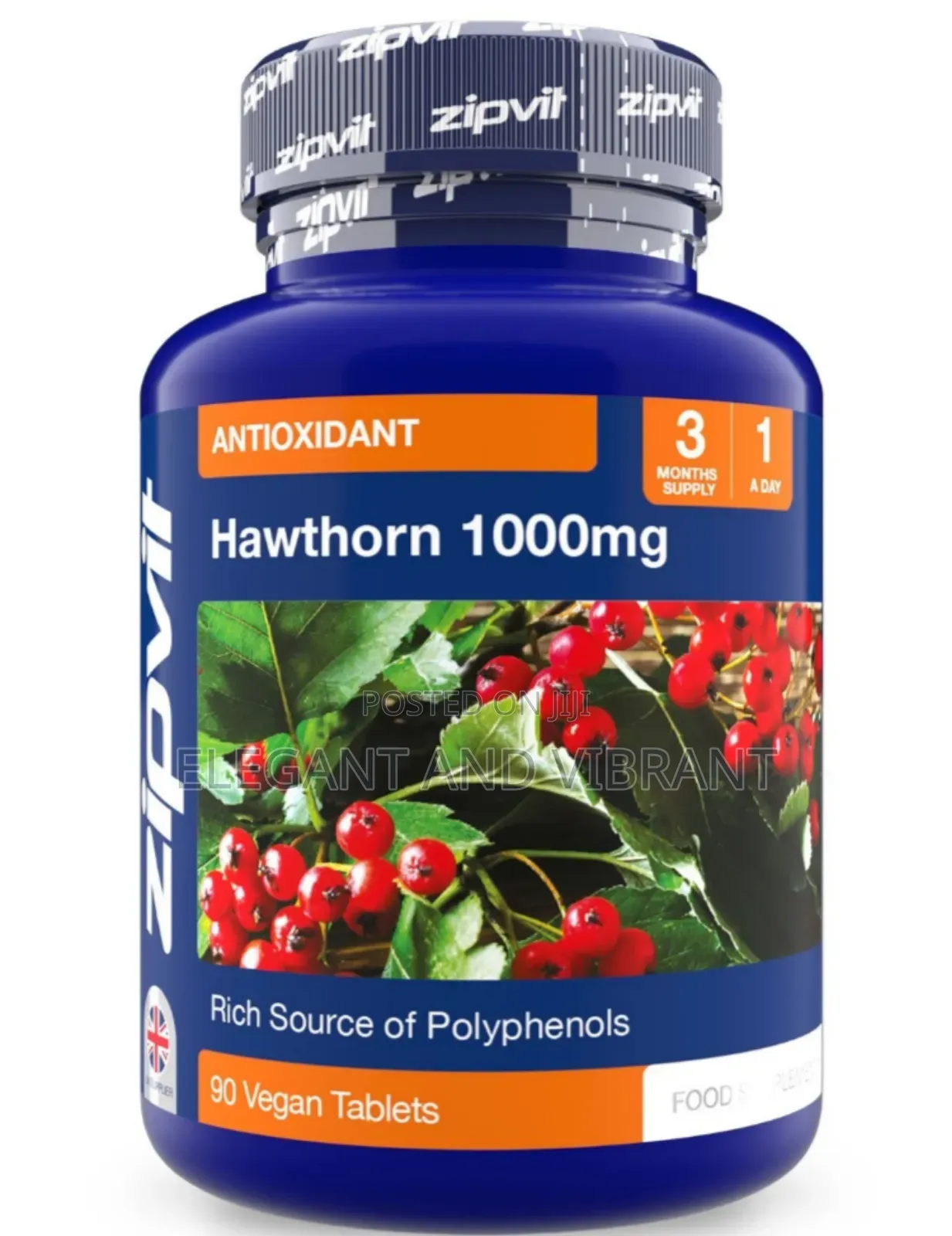 Hawthorn 1000mg, 90 Hawthorn Tablets. Antioxidant Support