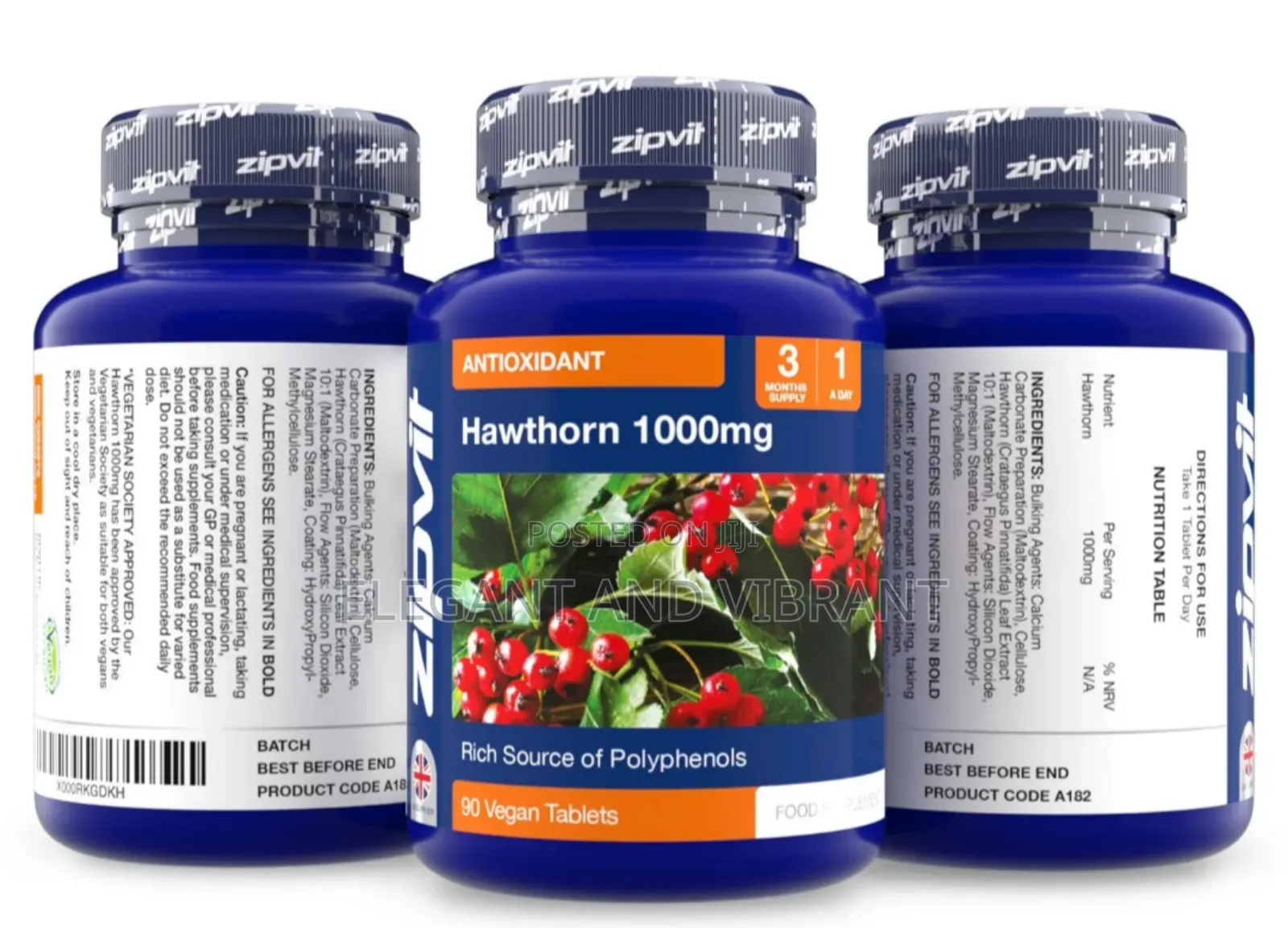Hawthorn 1000mg, 90 Hawthorn Tablets. Antioxidant Support