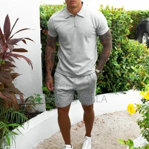 White Casual Zip Polo Shorts Set