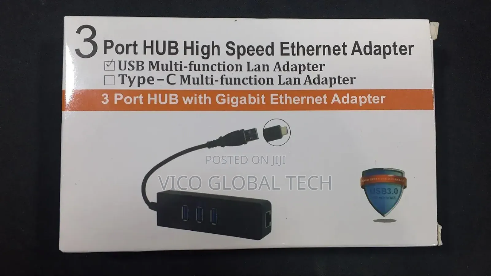 3 Port Usb 3.0 Hub With Gigabit Ethernet Adapter.