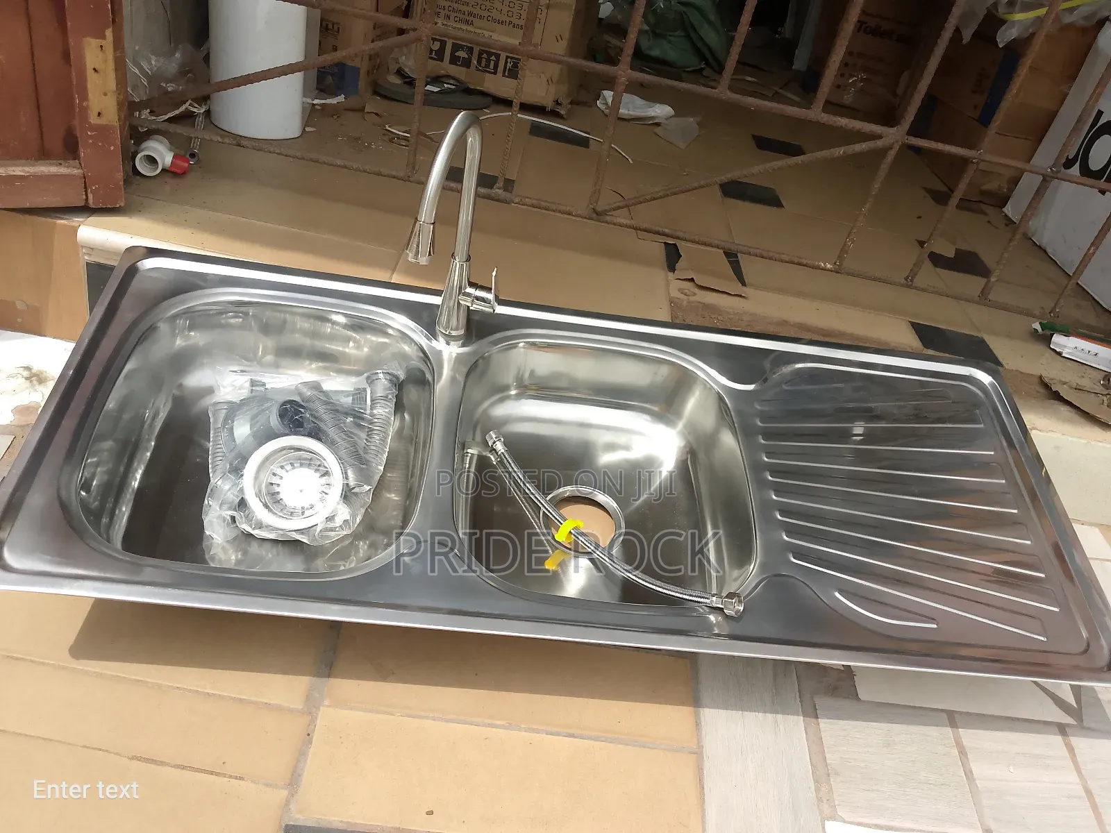 Kitchen Sink Double With Tap and Waste Set, Cabinet