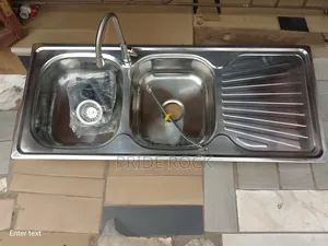 Kitchen Sink Double With Tap and Waste Set, Cabinet