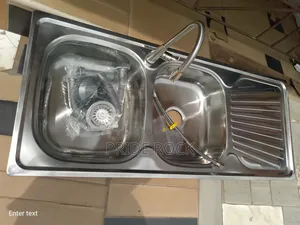 Kitchen Sink Double With Tap and Waste Set, Cabinet
