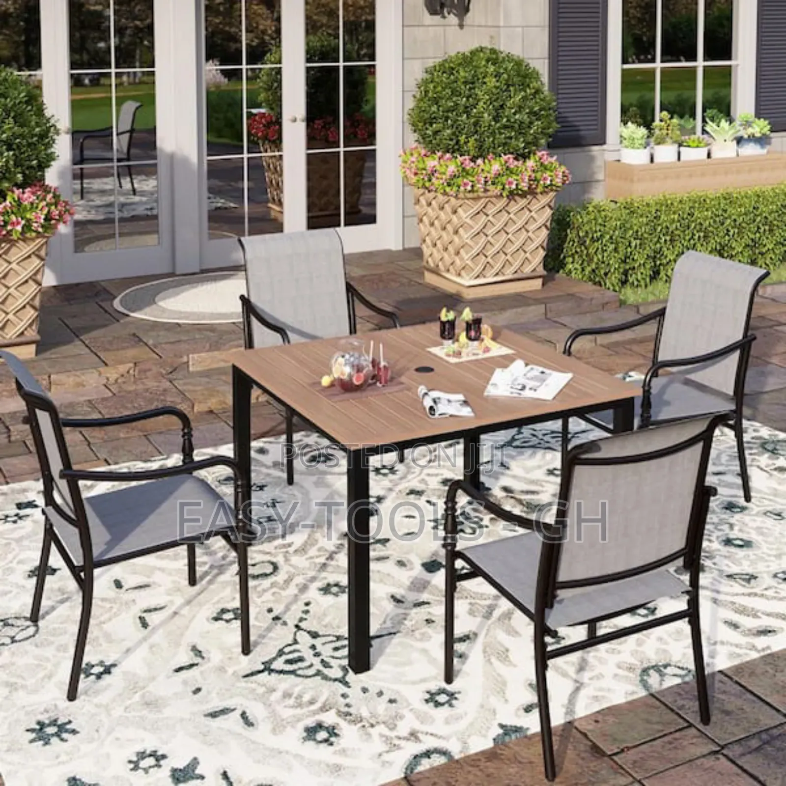 Outdoor Dining Set Chairs and a Metal Square Table