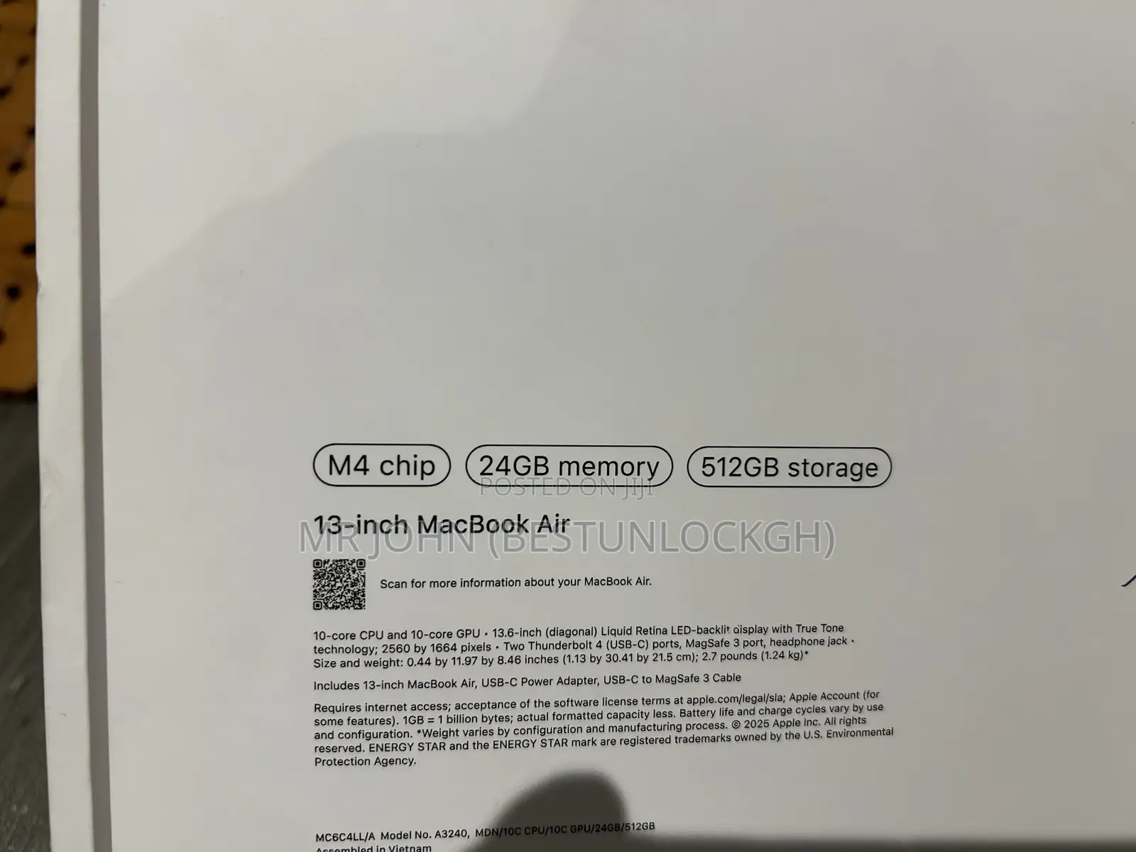 New Laptop Apple MacBook Air 2025 M4 13-Inch 24GB Apple M4 SSD 512GB