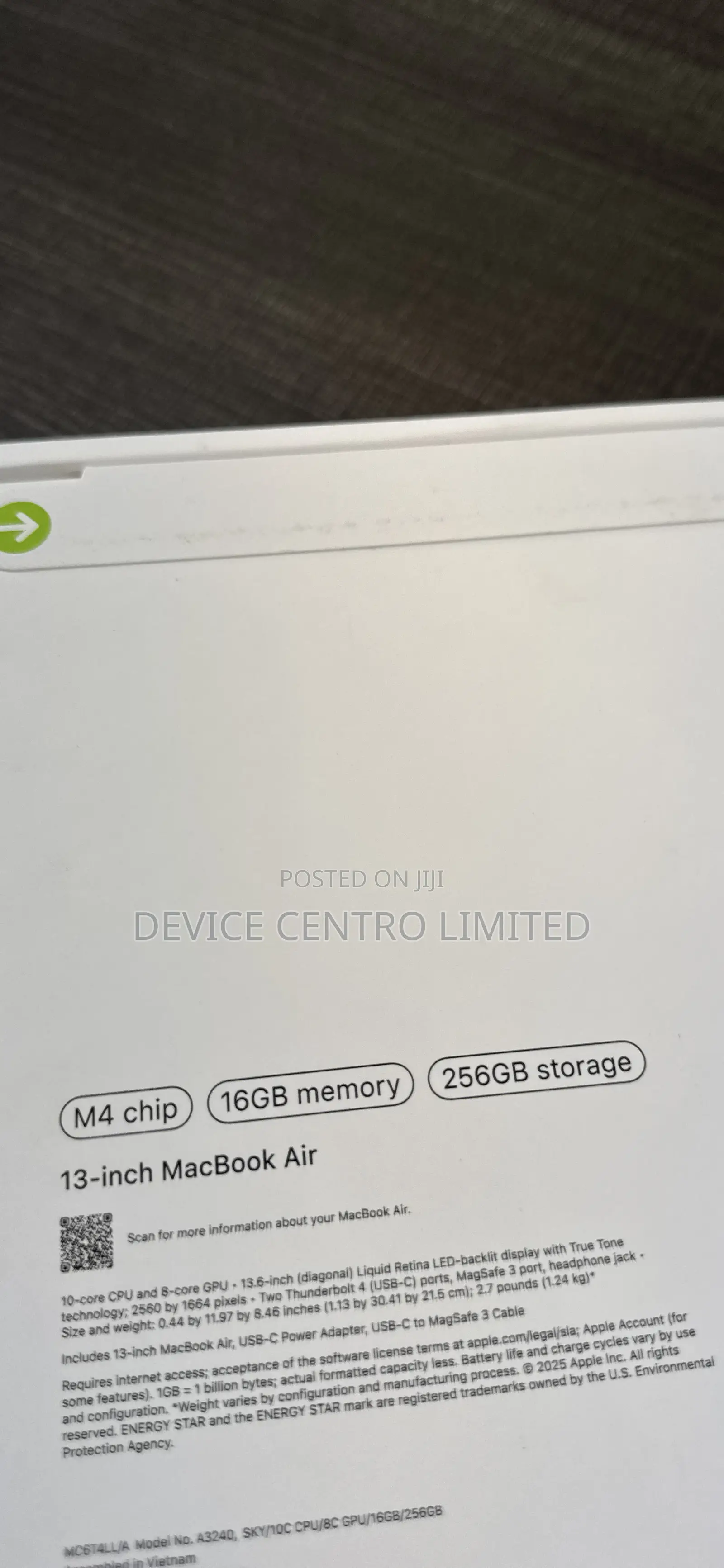 New Laptop Apple MacBook Air 2025 M4 13-inch 16GB Apple M4 SSD 256GB