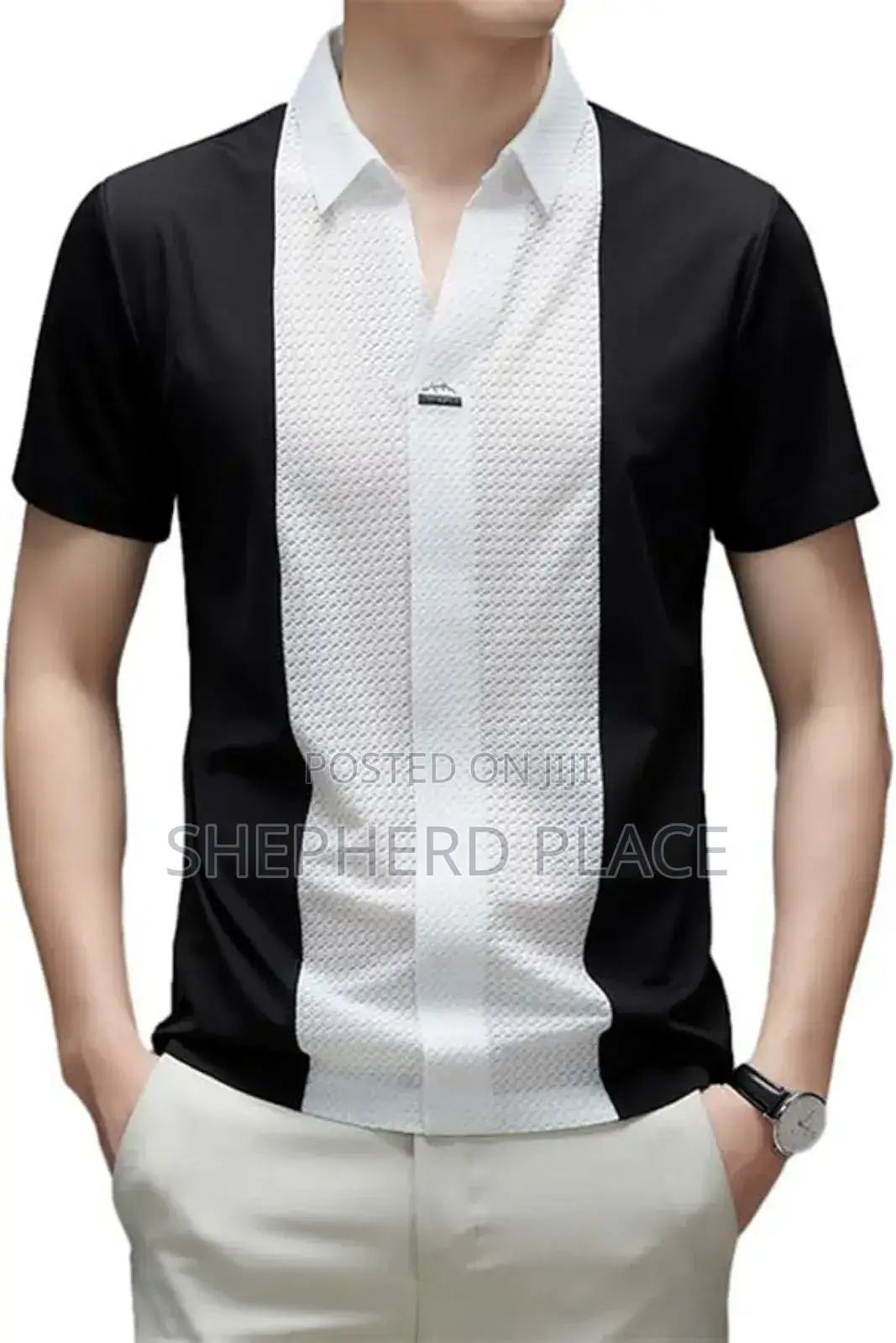 Gureitojp Black/White Polo Shirt, Short Sleeve, Business,