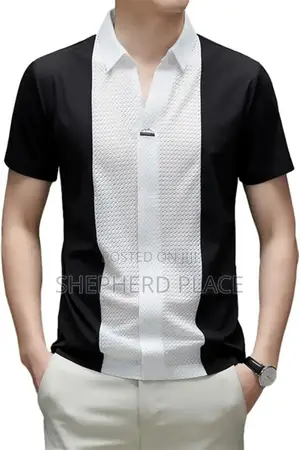 Gureitojp Black/White Polo Shirt, Short Sleeve, Business,