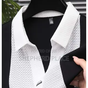 Gureitojp Black/White Polo Shirt, Short Sleeve, Business,