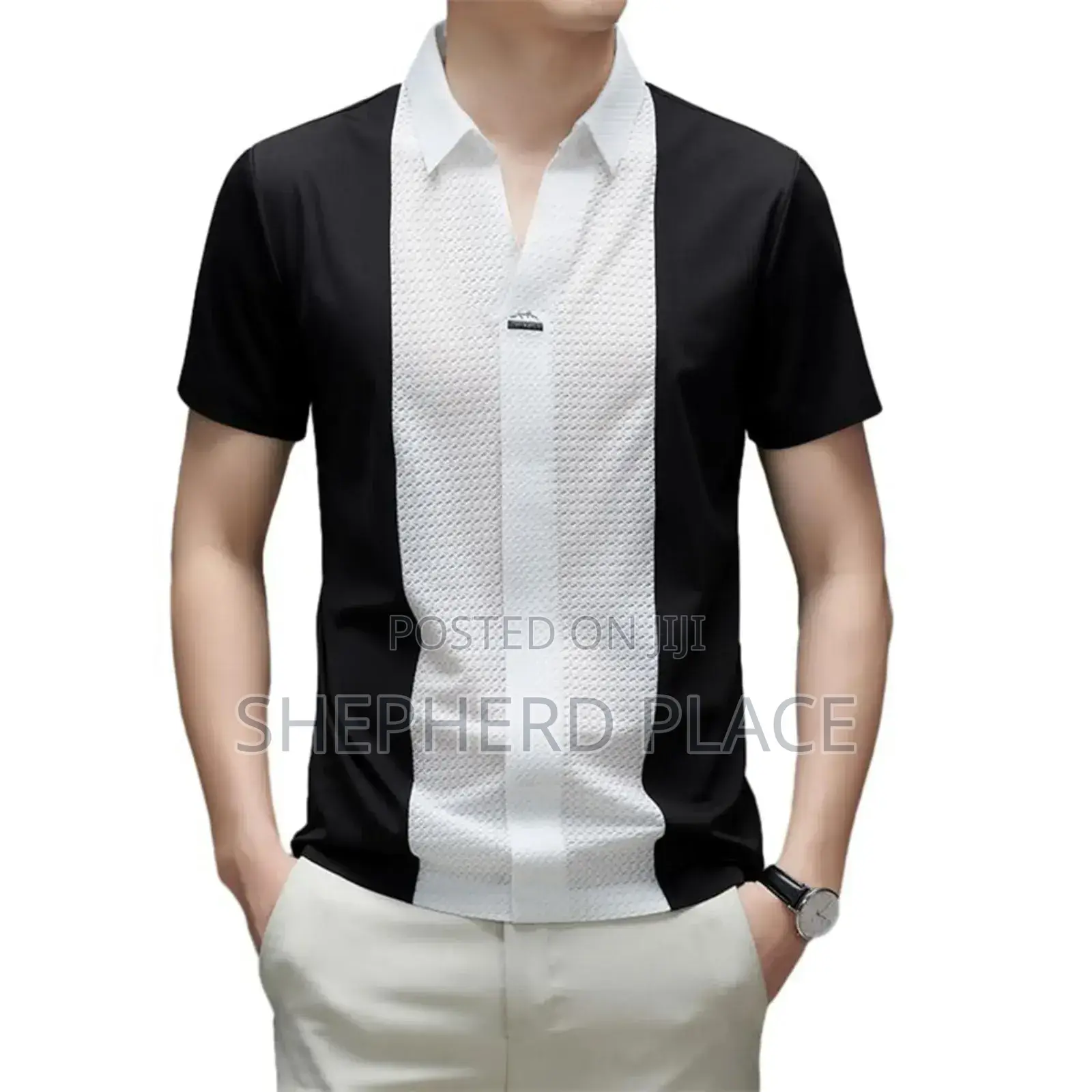 Gureitojp Black/White Polo Shirt, Short Sleeve, Business,