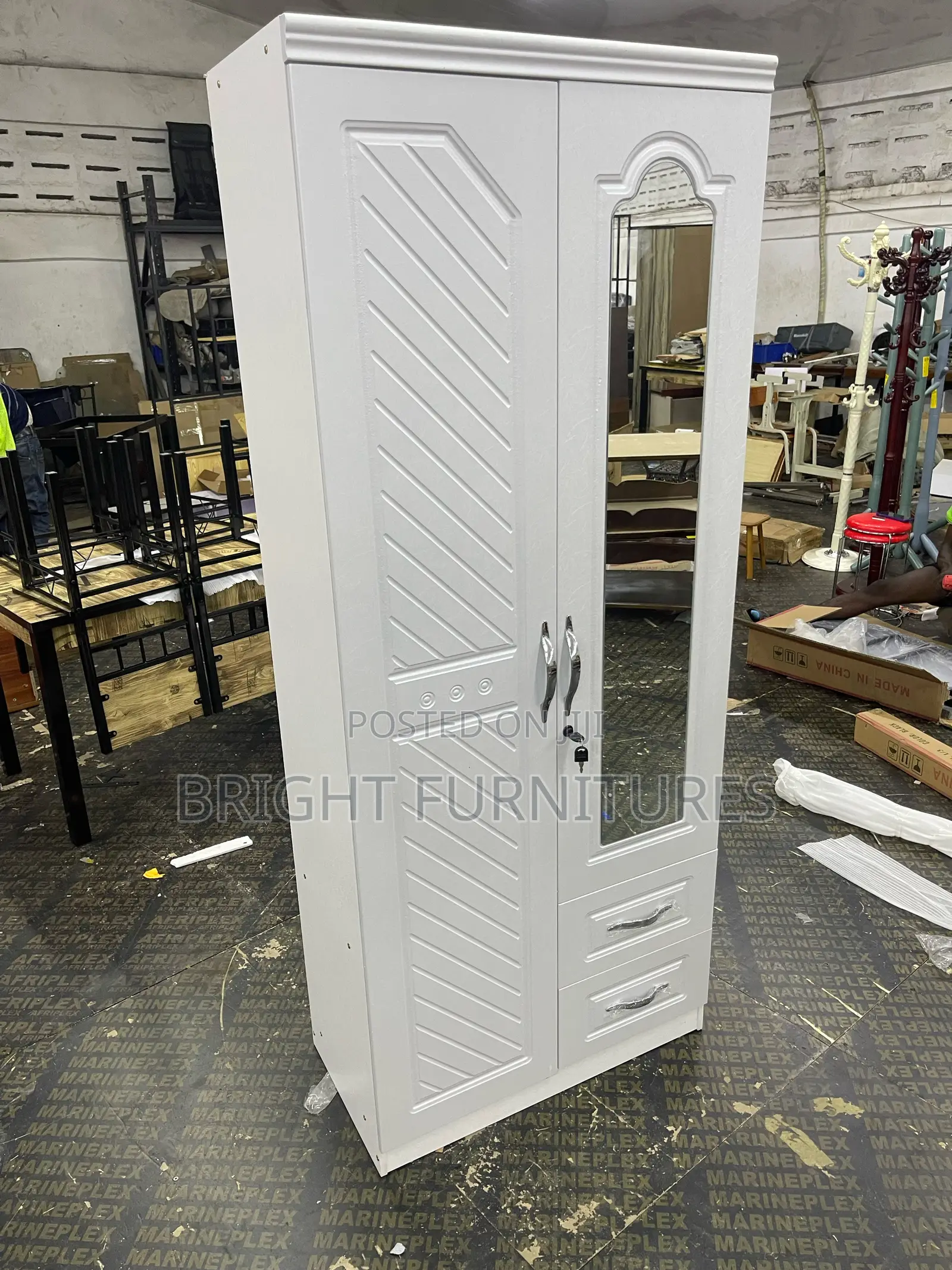 Imported Wooden 2 Doors Wardrobe With Mirror and Drawers
