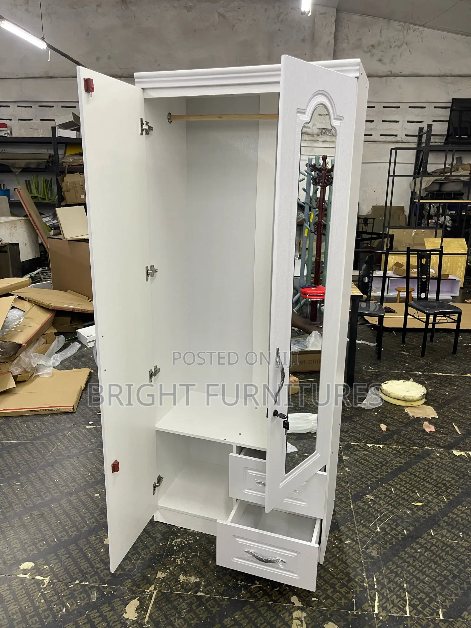 Imported Wooden 2 Doors Wardrobe With Mirror and Drawers