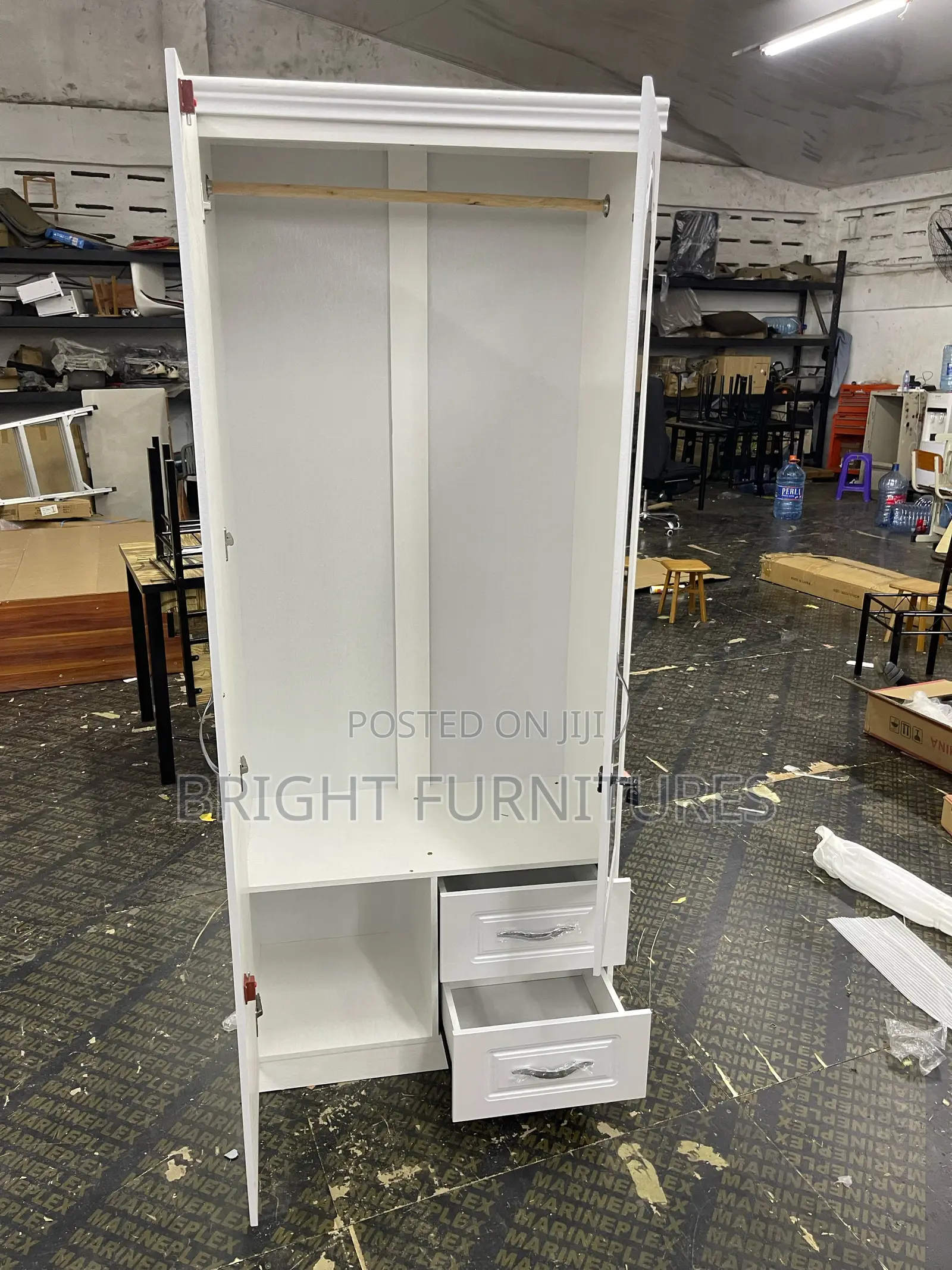 Imported Wooden 2 Doors Wardrobe With Mirror and Drawers