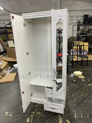 Imported Wooden 2 Doors Wardrobe With Mirror and Drawers
