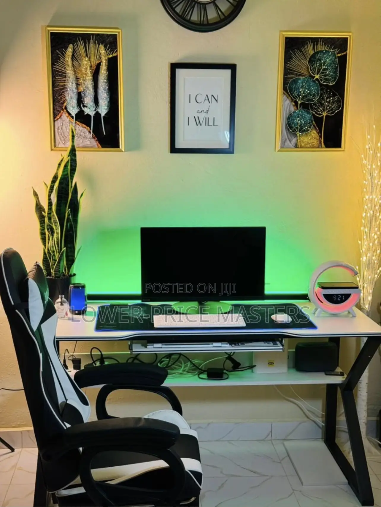 Table With Keyboard Tray and Gaming Chair