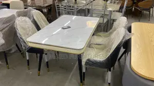 4 Seater Marble Dining Sets With Leather Chairs