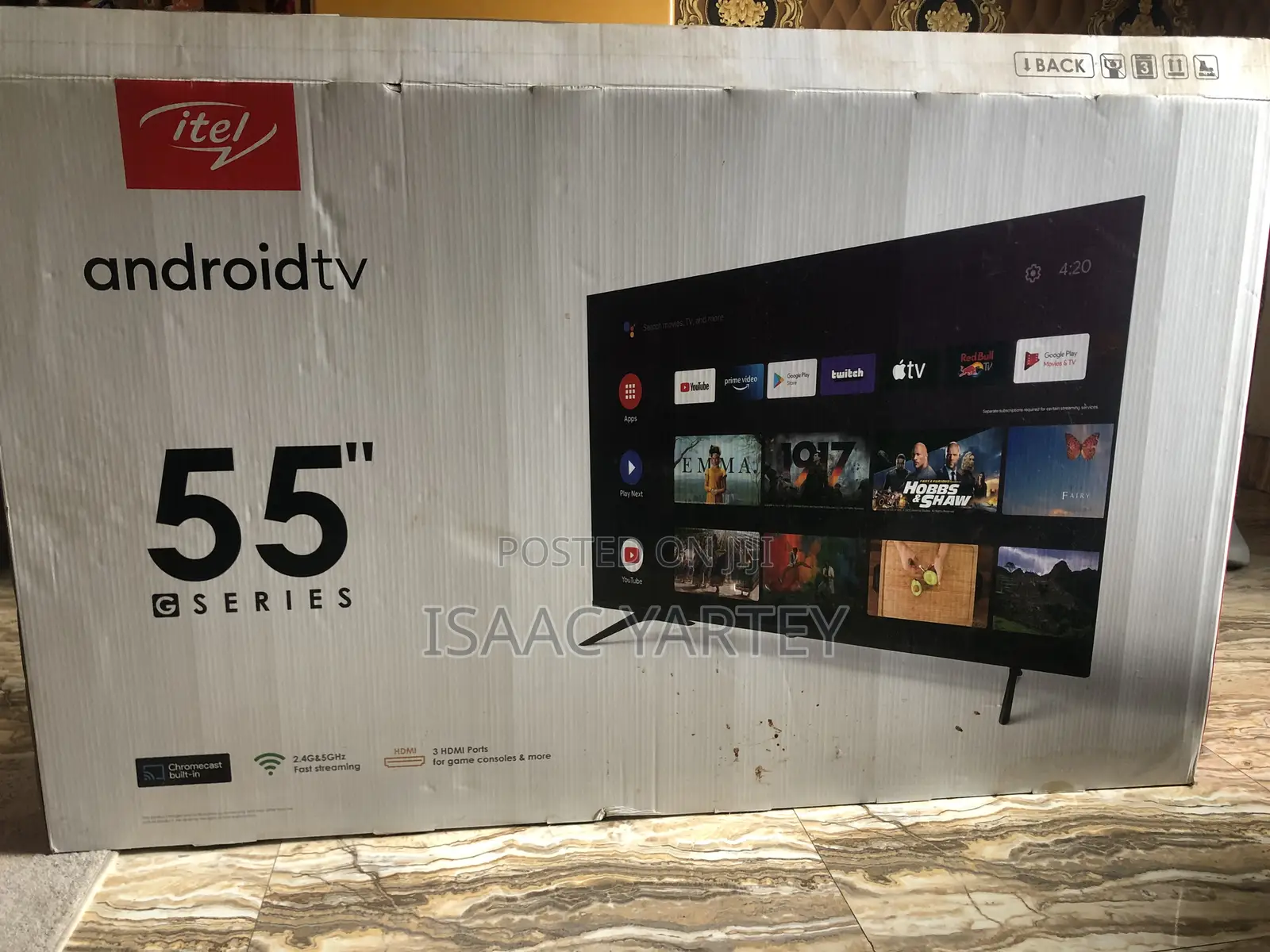 55” Itel Android Tv for Sell. Sliding Used With the Box With Speakers