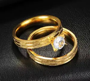 Sleek Two Piece Gold Ring Set For Ladies Engagement Wedding