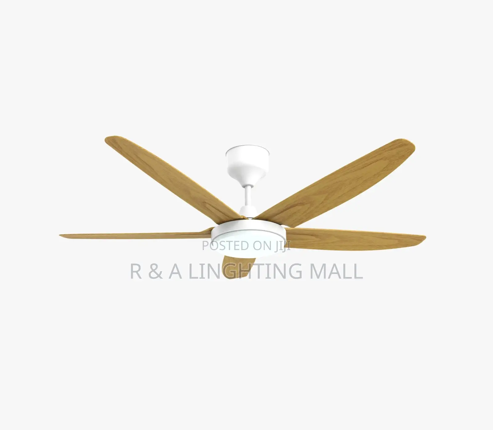 5 Blades Ceiling Fan With Light - White/Wooden