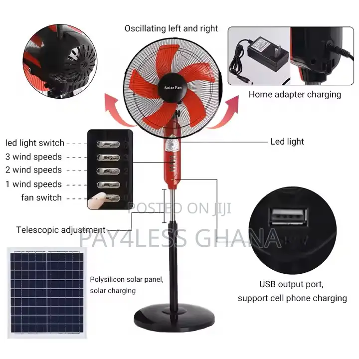 Rechargeable Solar Fan Standing: Ac/Dc Powered
