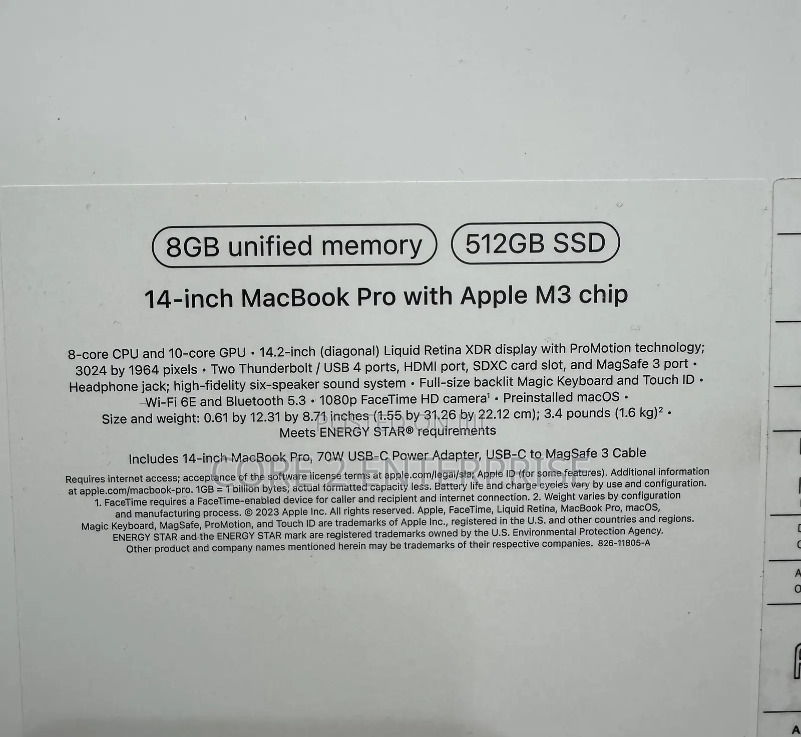 New Laptop Apple MacBook Pro 2023 M3 14-Inch 8GB Apple M3 SSD 512GB
