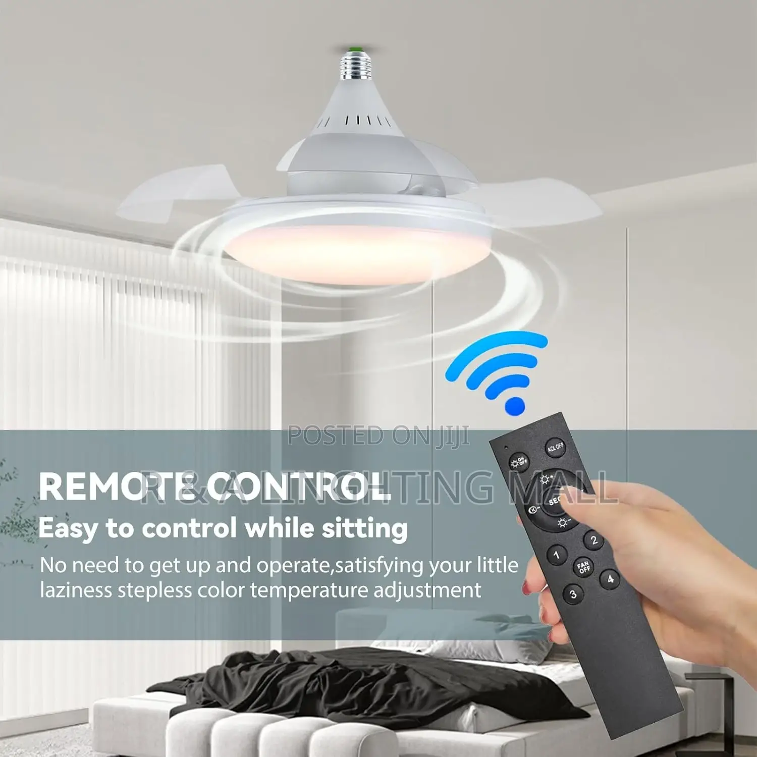 B22 Ceiling Fan Light + Remote Control - 30w - White