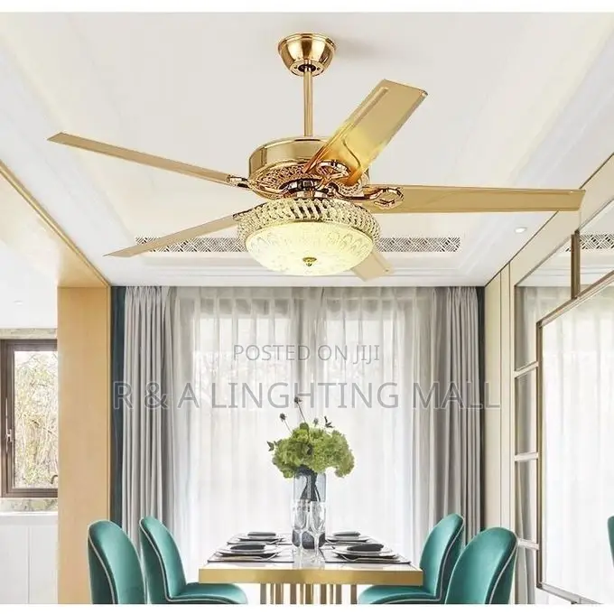 5 Blades Ceiling Fan-Lights + Remote Control - 30+24w - Gold
