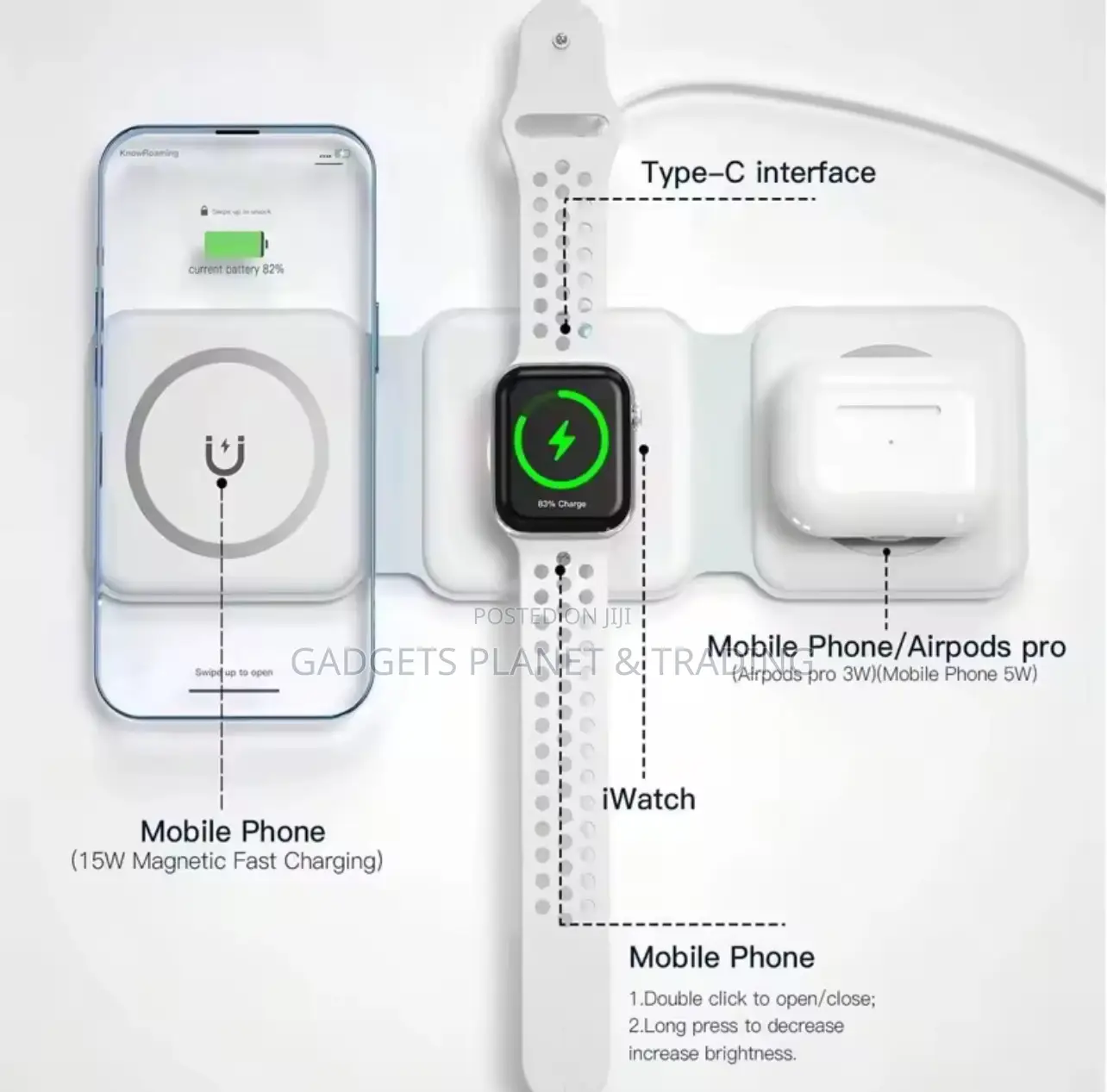 Foldable Super Fast Wireless 3in1 Charger for Apple Products