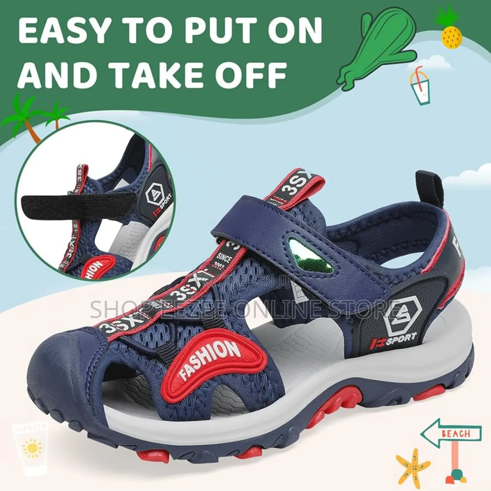 Size 31/ Blue/Red Saguaro Children's Summer Sandals/Velcro Kids Shoes
