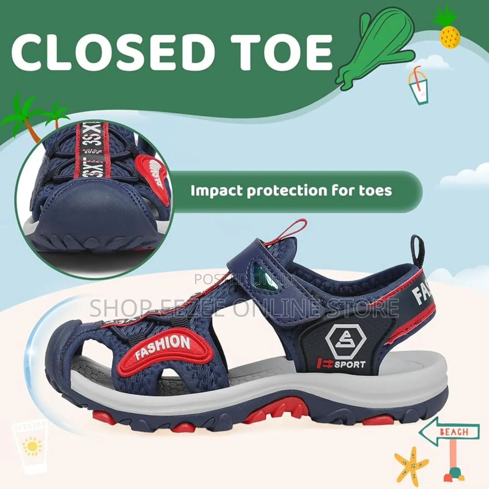 Size 31/ Blue/Red Saguaro Children's Summer Sandals/Velcro Kids Shoes