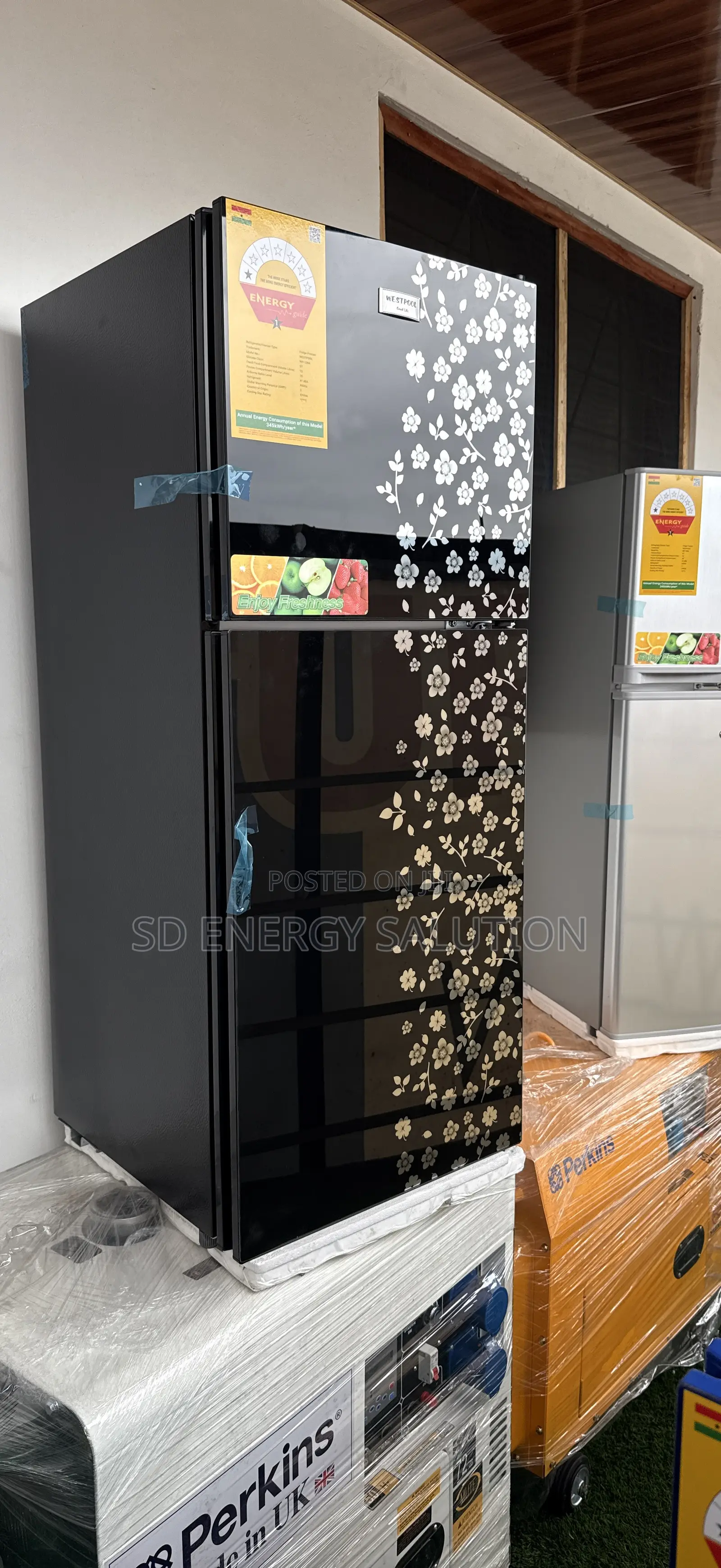 Black Westpool 128 Double Door Fridge Top Freezer