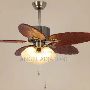 Photo - 5 Blades Wooden Leaf 3-Lights Fan-Lights + Remote
