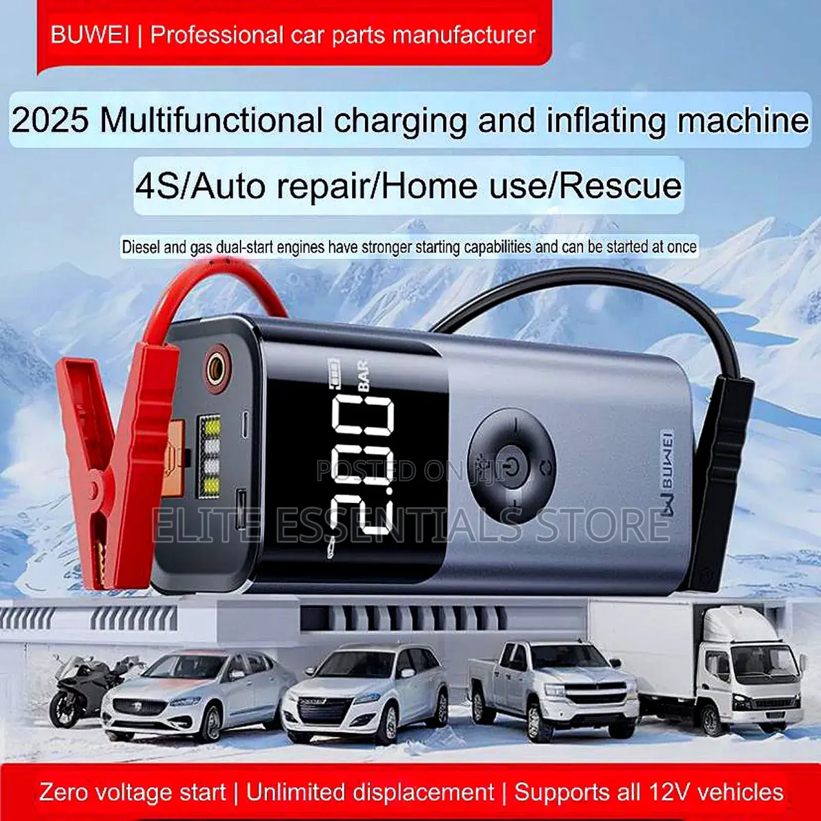 Emergency Car Starter Tyre Inflating Machine Power Bank Led