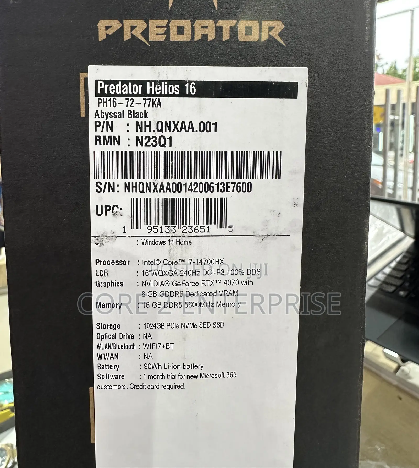 New Laptop Acer Predator Helios 16 16GB Intel Core I7 SSD 1T