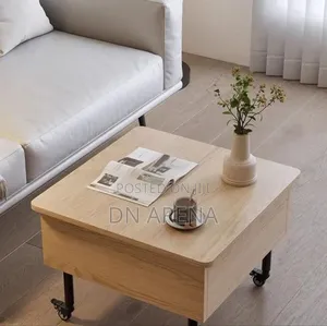 Wooden Coffee Table With Folding Top, Mobile With Wheels