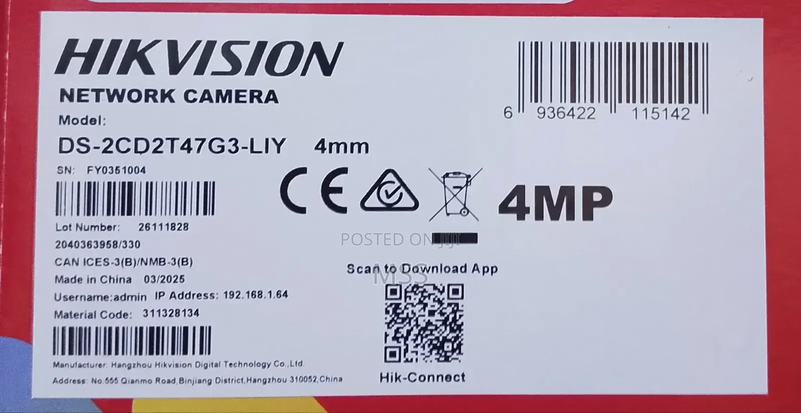 Hikvision 4mp Ip Acusense 3.0 Bullet Ai Ds-2cd2t47g3-Liy