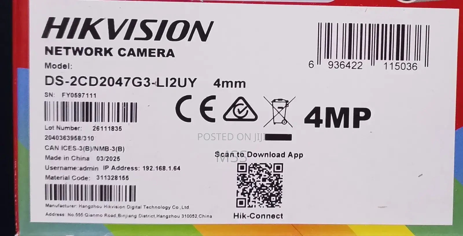 Hikvision 4mp Ip Bullet Acusense Ds-2cd2047g3-Li2uy