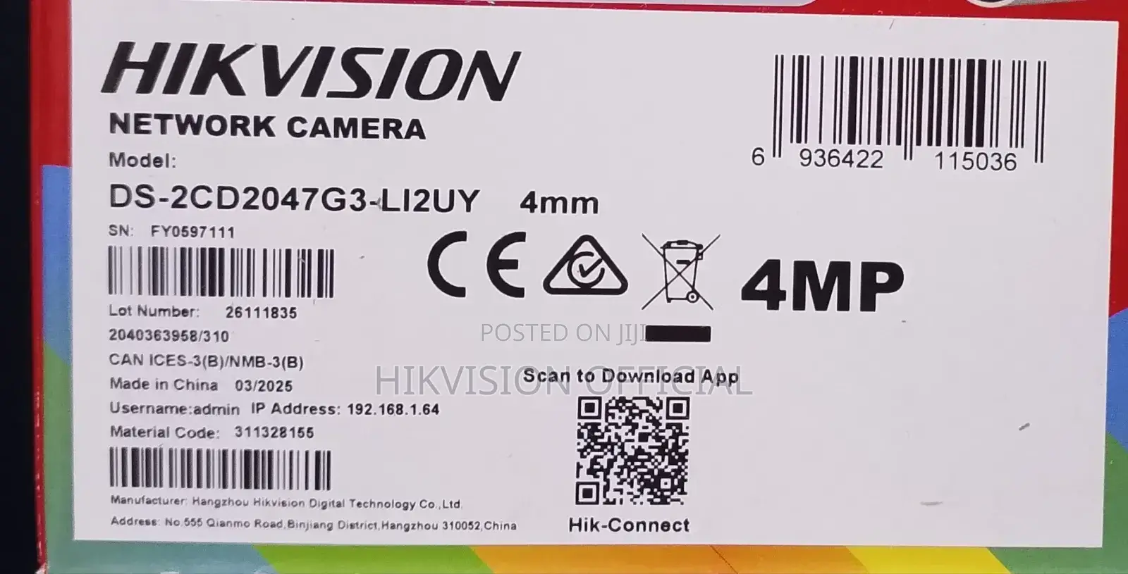 Hikvision 4mp Ip Bullet Acusense Ds-2cd2047g3-Li2uy