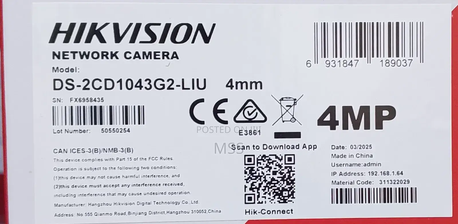 Hikvision 4mp Ip Smart Hybrid Bullet Ds-2cd1043g2-Liu