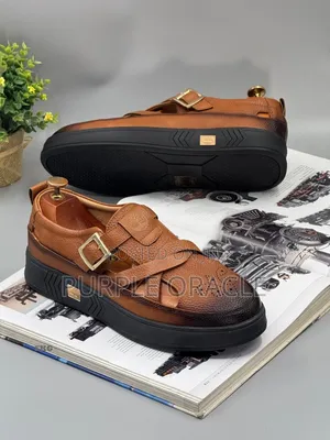 Luxury Leather Cut-Out Buckle Shoes.