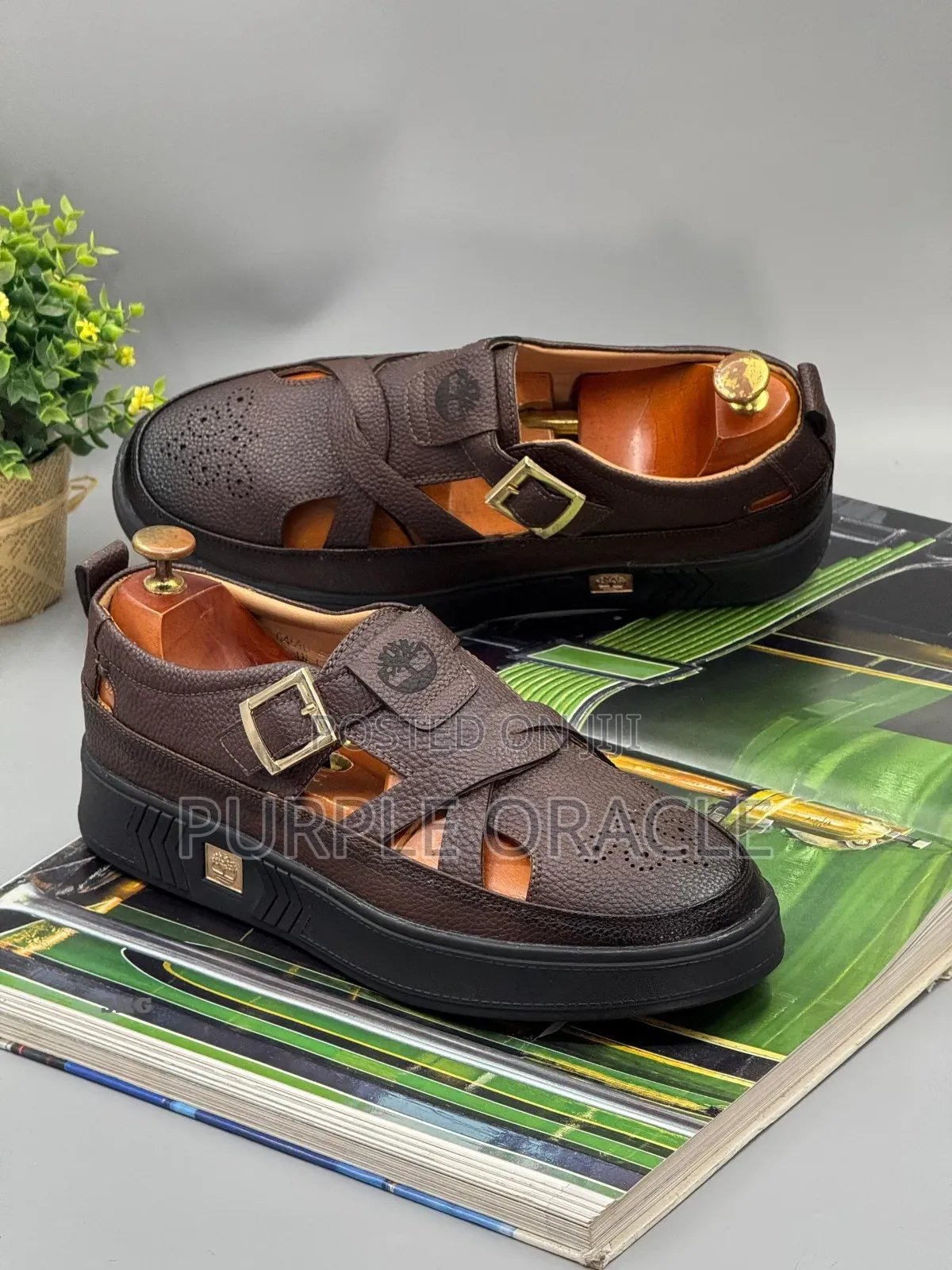 Luxury Leather Cut-Out Buckle Shoes.