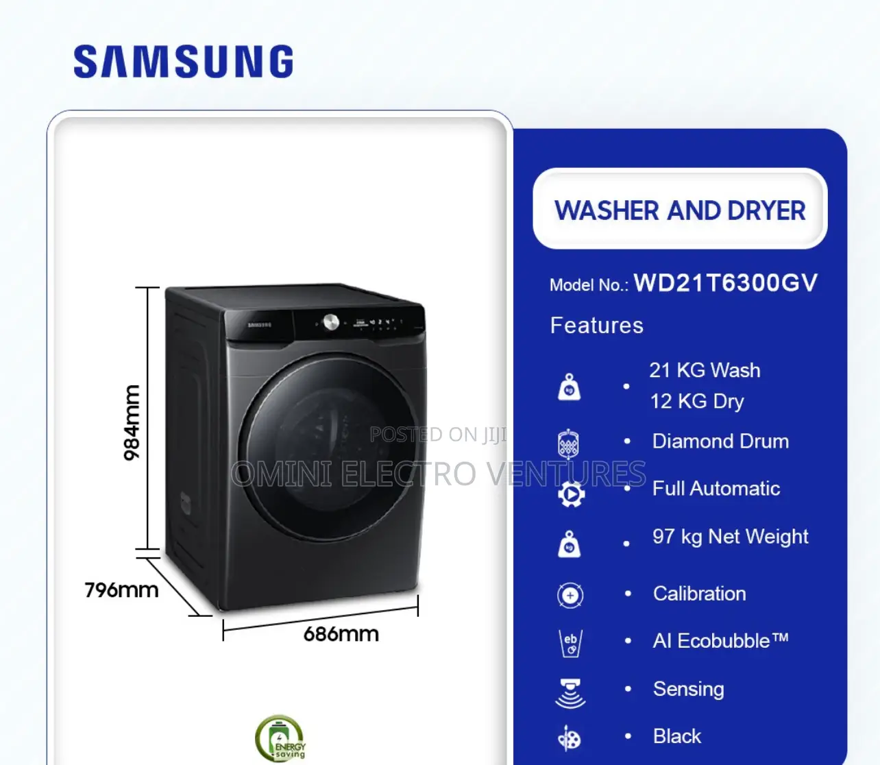 Latest Samsung Washing Machine 21kg/12kg