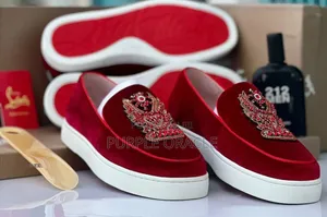 Christian Louboutin Crested Red Velvet Loafers