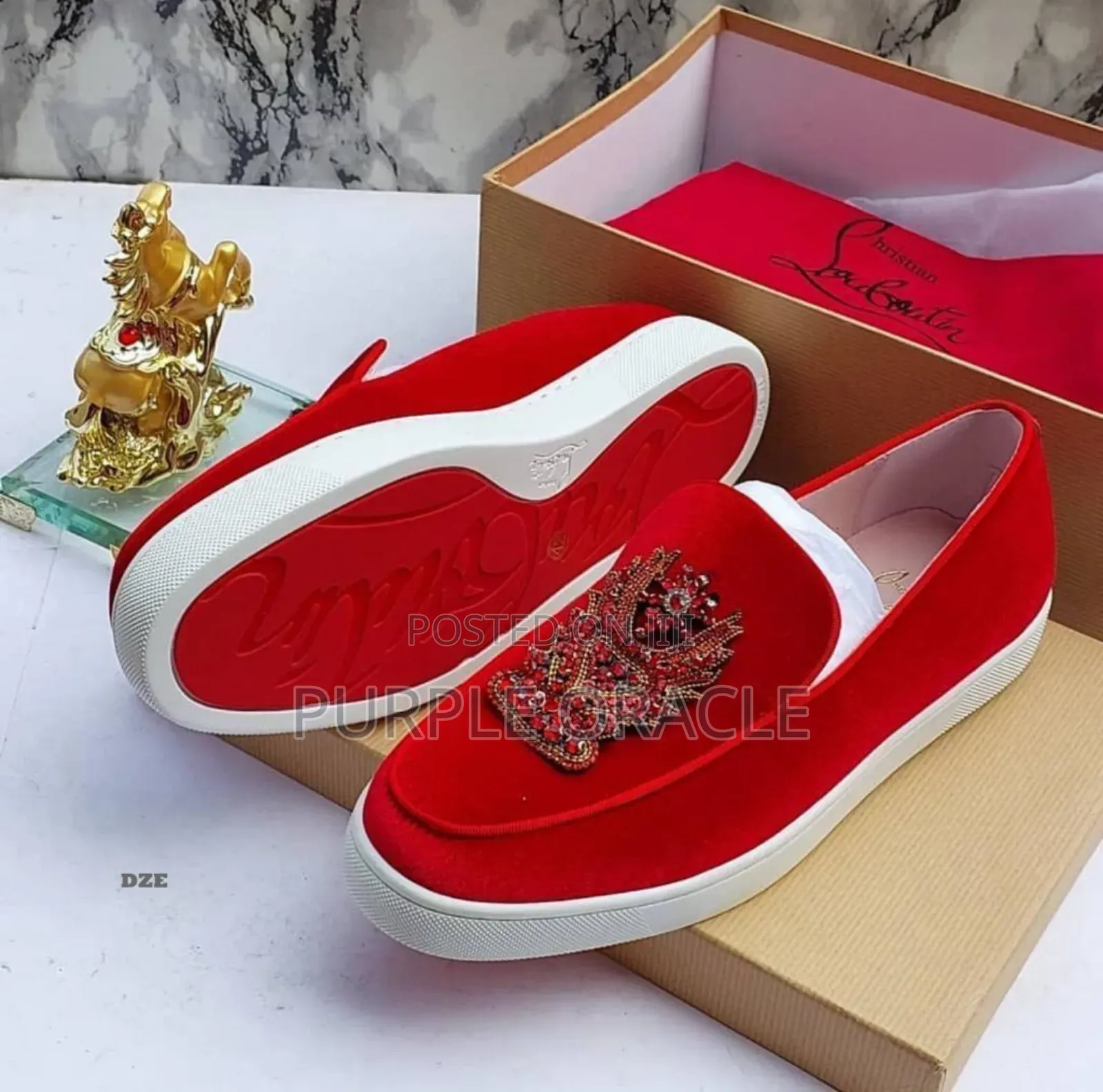 Christian Louboutin Crested Red Velvet Loafers