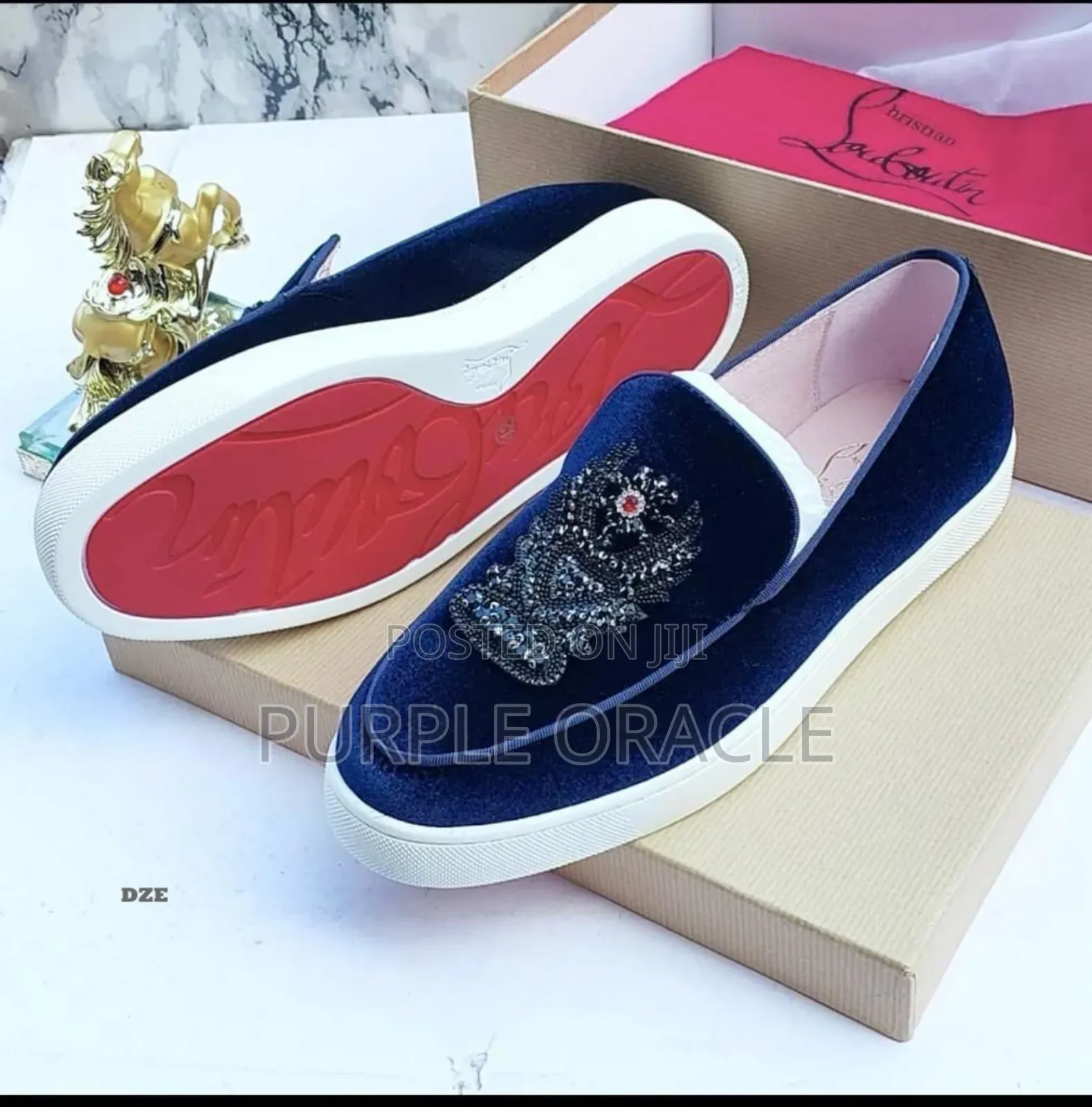 Christian Louboutin Crested Red Velvet Loafers
