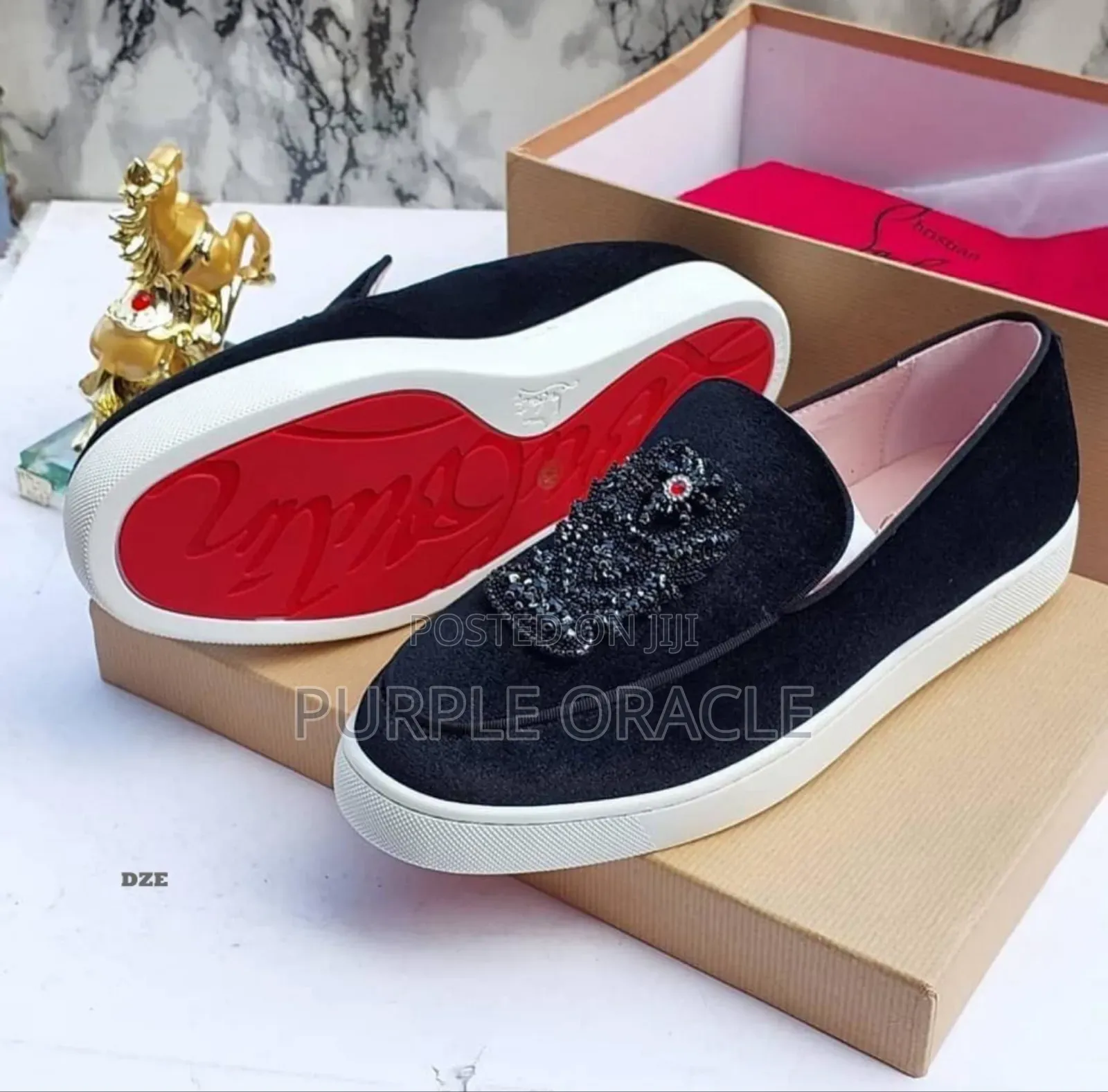Christian Louboutin Crested Red Velvet Loafers