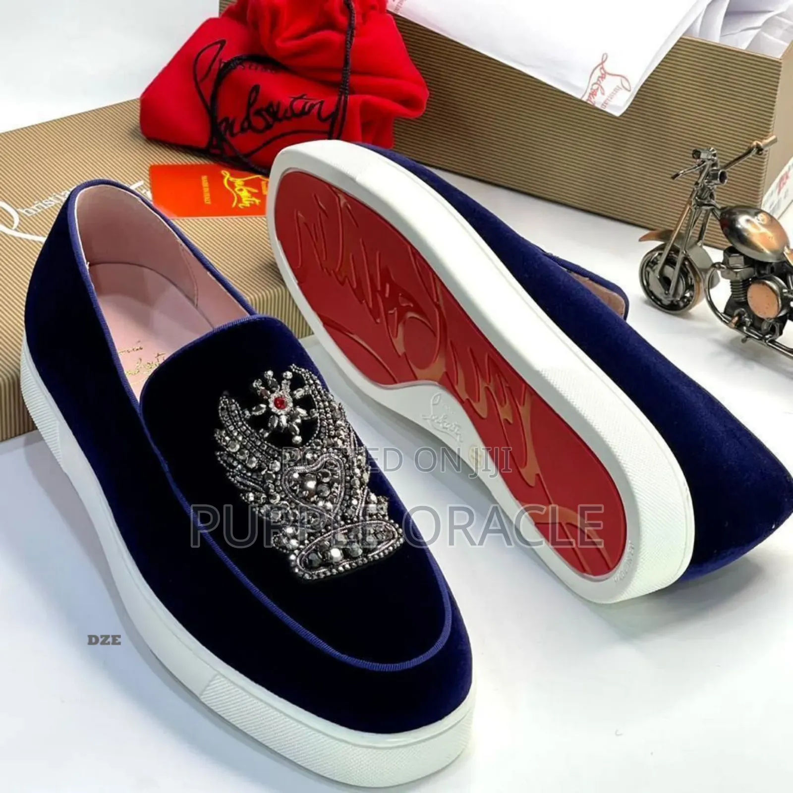 Christian Louboutin Crested Red Velvet Loafers