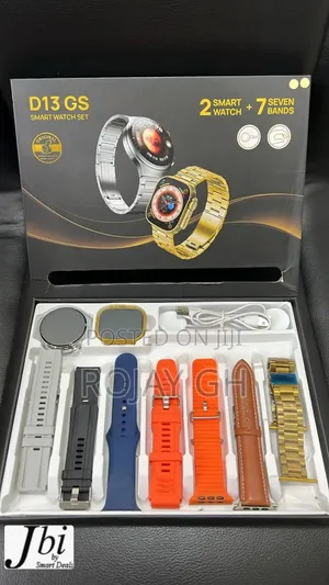 D13 Gs Smart Watch With 2 Dials and 7 Straps - Gold