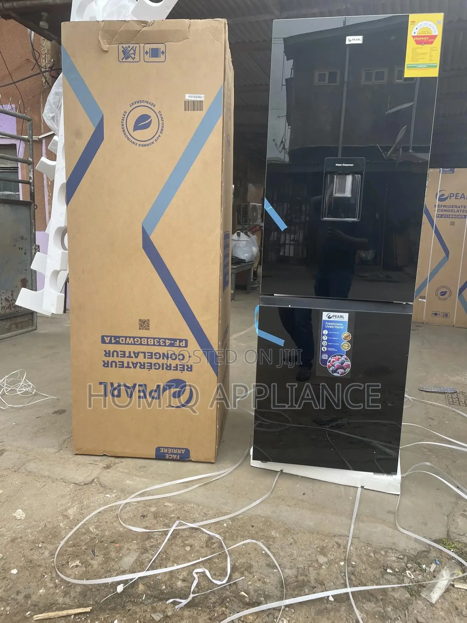 Pearl 309l Fridge With Water Dispenser Sleek Black Mirror